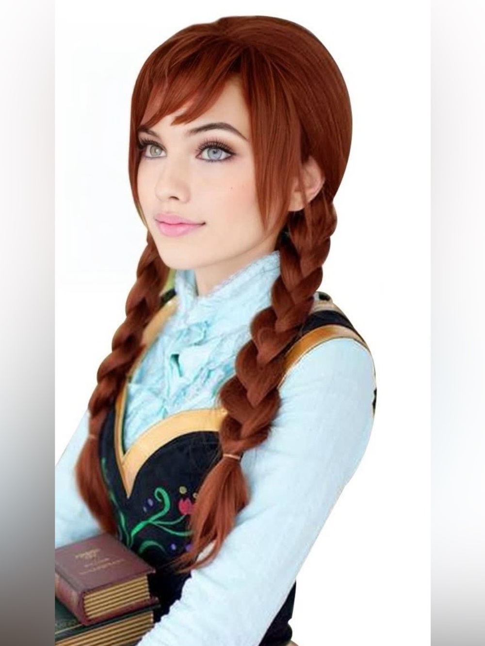 Girls Long Braided / Wavy Auburn Wig 22-inch Synthetic Anna Frozen/Ariel Mermaid